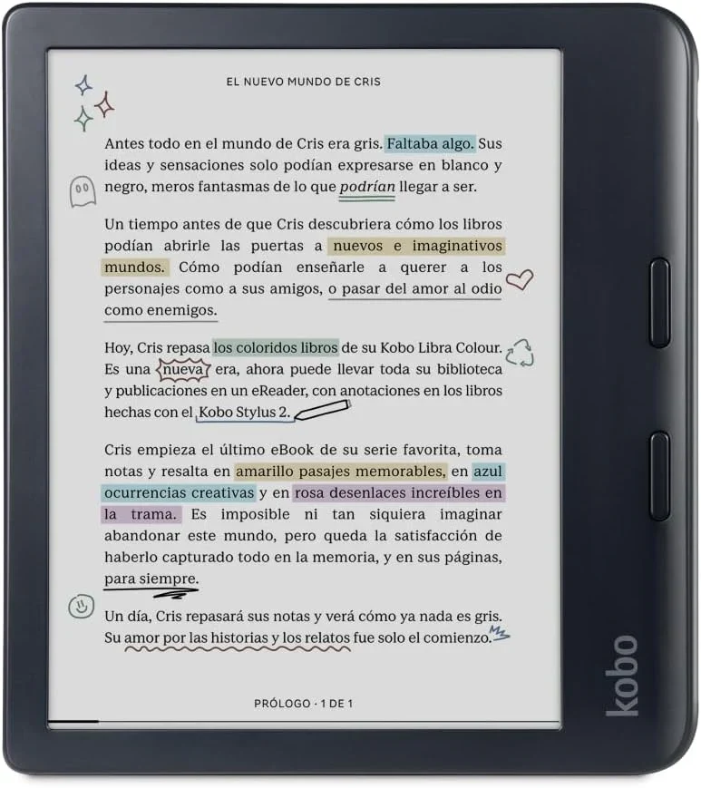 Kobo Libra Colour eReader | 7" E Ink Kaleido™ 3 Display | Adjustable Color Temperature and Brightness | Blue Light Reduction | eBooks and AudioBooks | 32GB Memory | Water Resistant | White