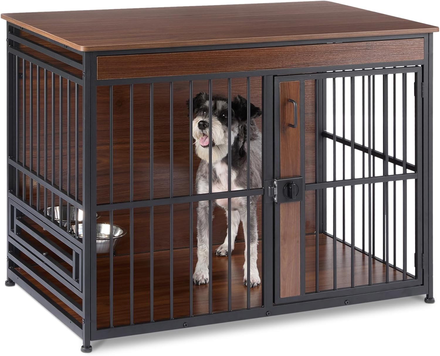 Amazon Basics Furniture Style Dog Crate, Two Bowls Included, 41