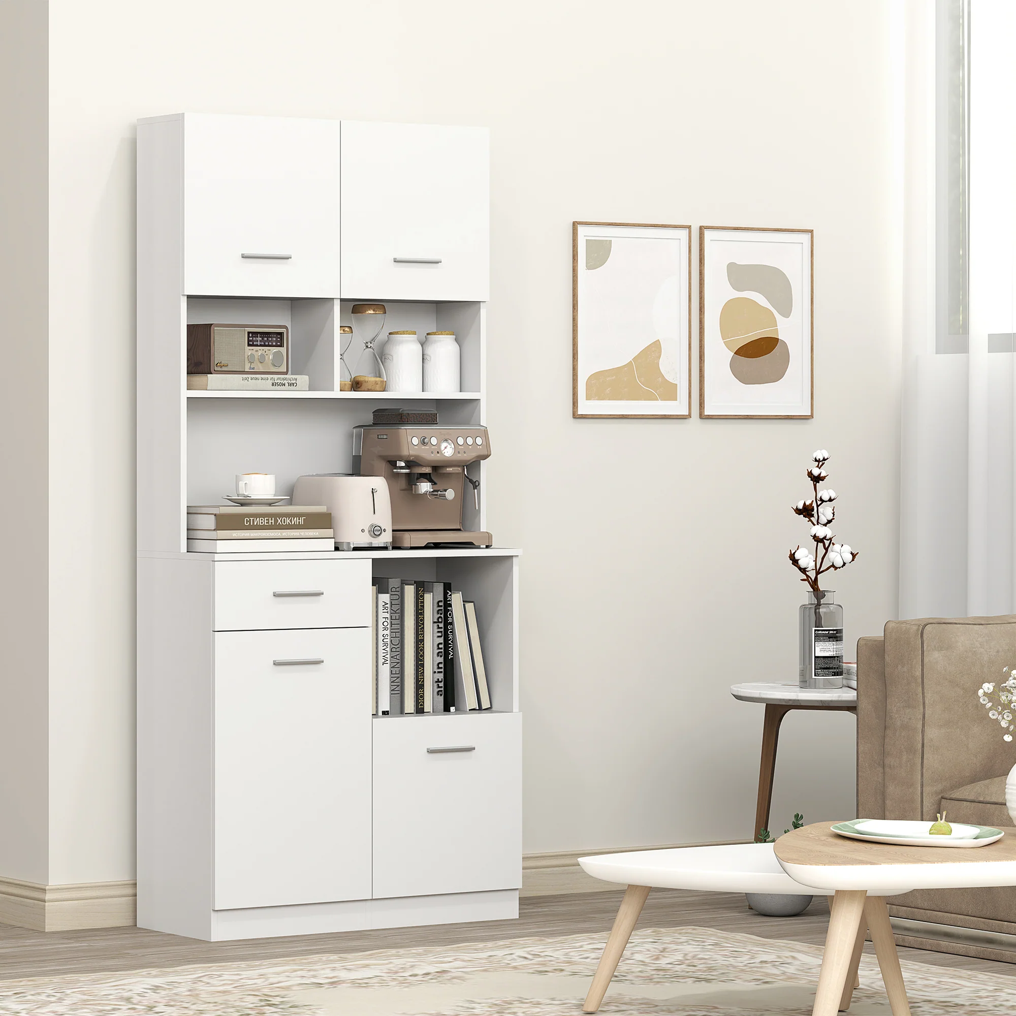 HOMCOM Buffetkast met Lade, Soft-Close Deuren, 80 x 35 x 180 cm - Wit
