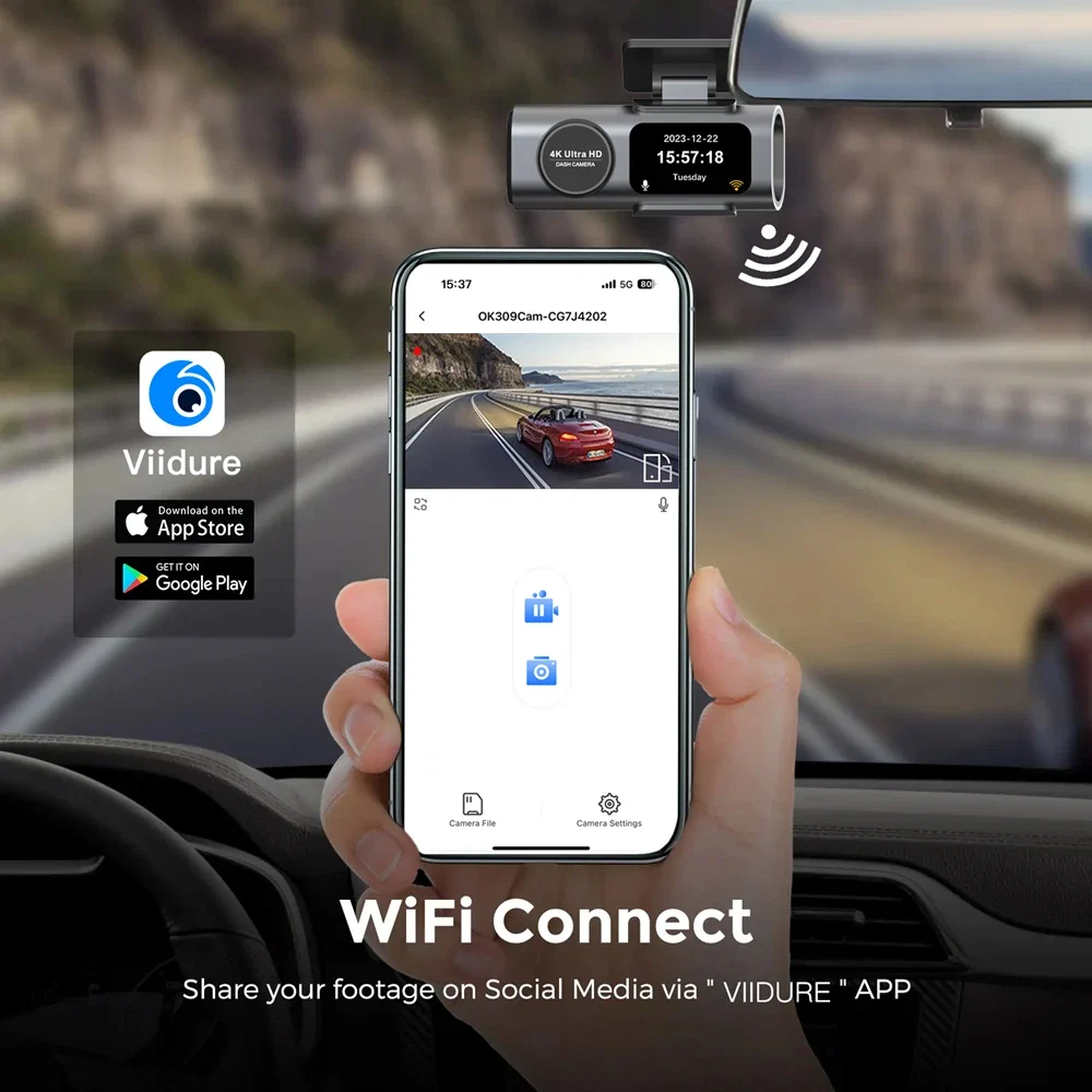 Dashcam 4K Auto Kamera vorne hinten �?GPS Dash Cam mit WLAN, Nachtsicht & Rückfahrkamera