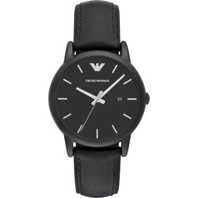 Emporio Armani Luigi Black Dial Black Leather Watch AR1973