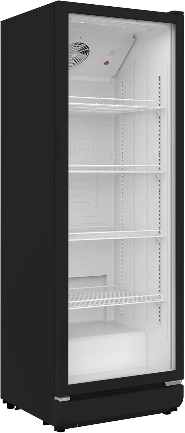 SCHOEPF Kühlschrank mit Glastüre - 300 L - gewerblicher Getränkekühlschrank - Umluft - Glastür-Kühlschrank - 4 verstellbare Drahtablagen - 169cm Höhe - GKS300 (Schwarz)