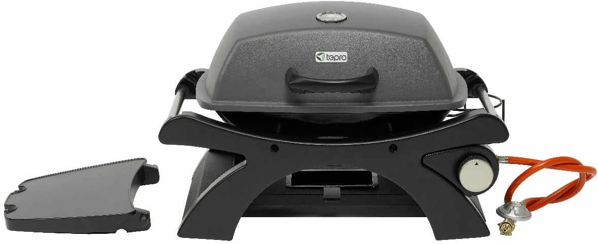 tepro Tischgasgrill Abington (klein), 1 Brenner mit max. 3,2 kW Leistung, Piezozündung, Thermometer, Maße ca. 102 x 46,2 x 38 cm, Anthrazit / Schwarz