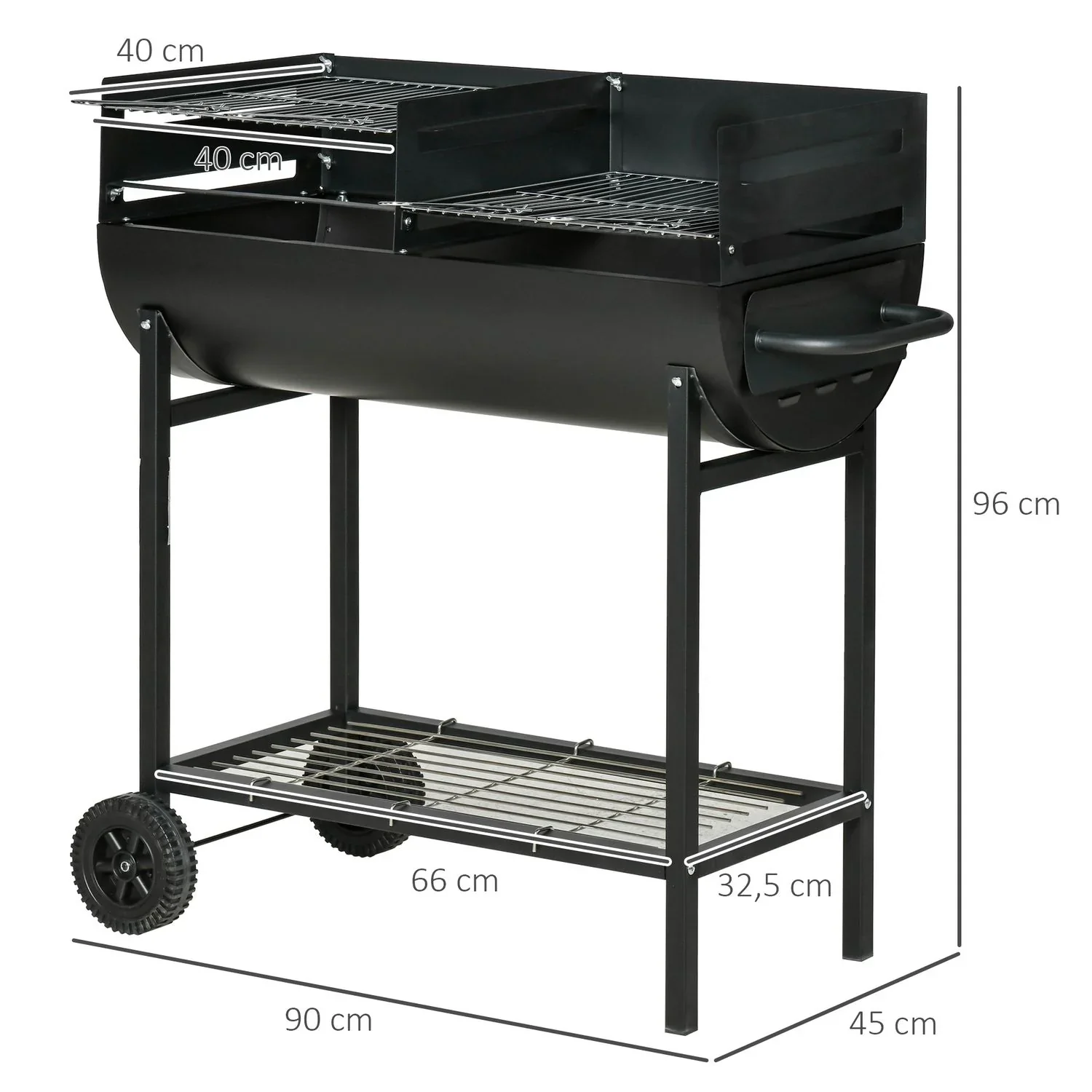 Barbacoa De Carbón De Metal 90x45x96 Cm-outsunny. Negro