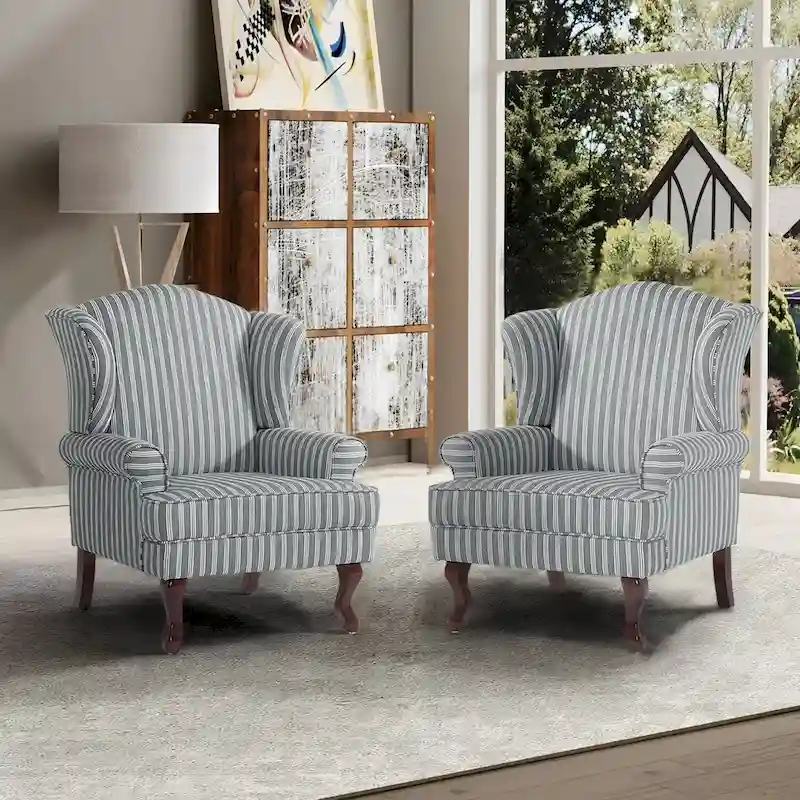 2 Set Traditional Wingback Accent Chairs Upholstered Armchair