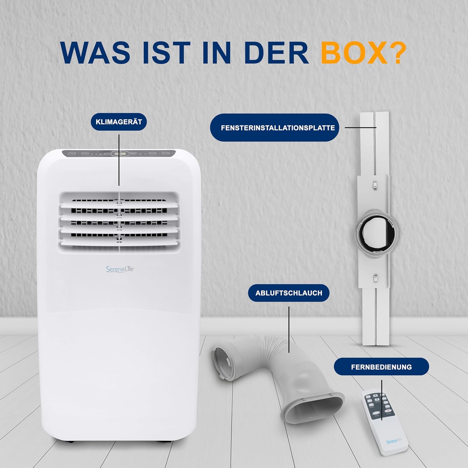 SereneLife Klimaanlage mobil, 3-in-1 mobiles Klimagert mit Abluftschlauch - Luftkühler, Luftentfeuchter & Ventilator, air conditioner 9.000 BTU, 1,5 L Feuchtigkeit/Stunde, kühlt Rume bis 42 m