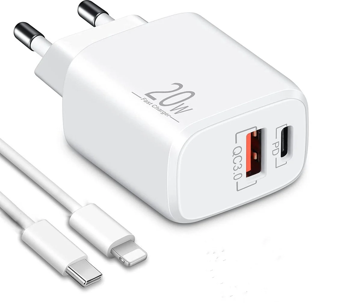 Schnellladegerät USB-C + USB-A Dual Netzteil Universal mit Kabel