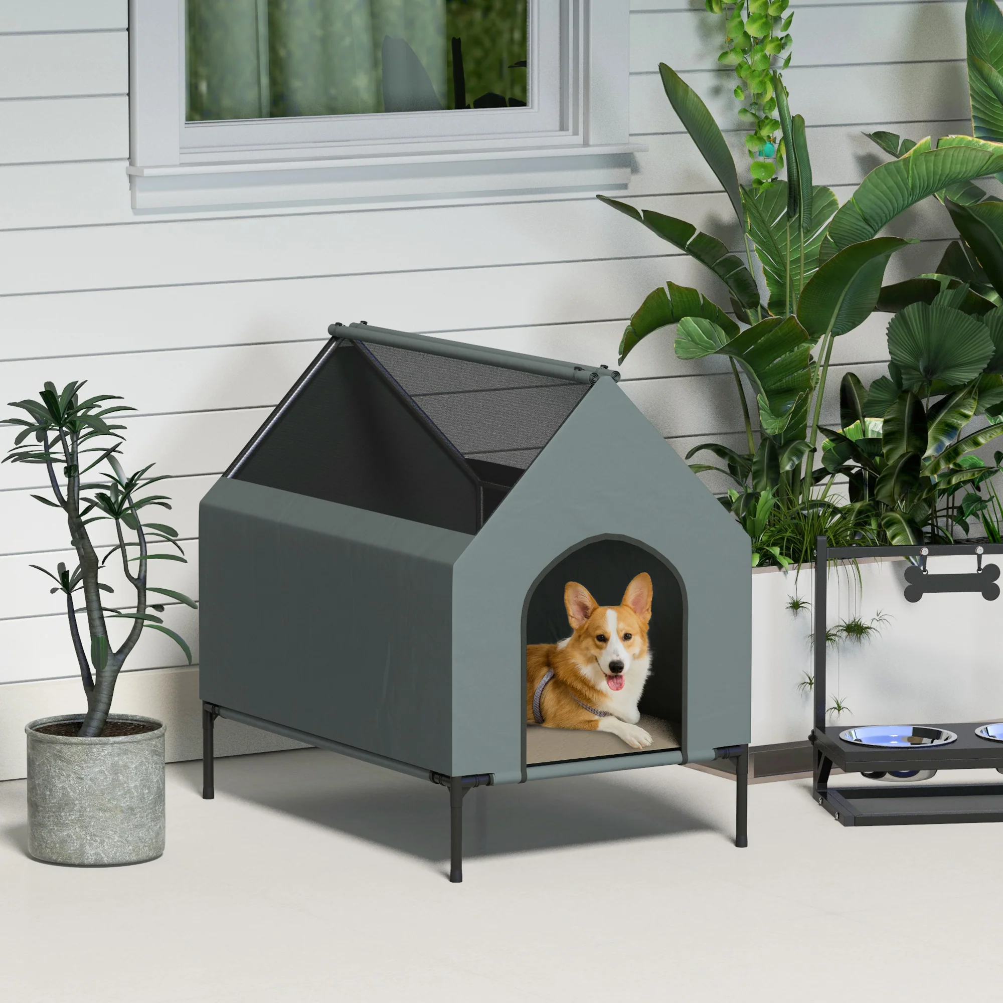 PawHut Hundehütte 81x54x78 cm mit Mesh-Fenster & Tragetasche