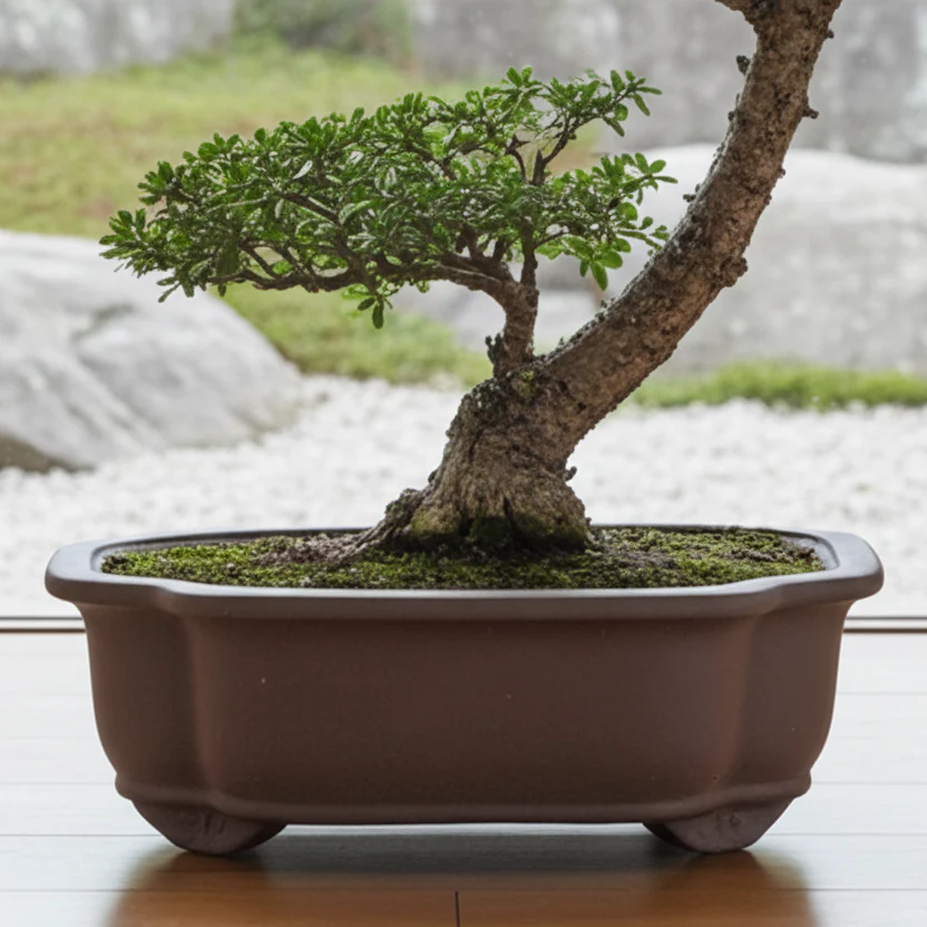 20cm Unglazed Bonsai Pot | Floral | 20cm x 17cm x 8cm | Brown