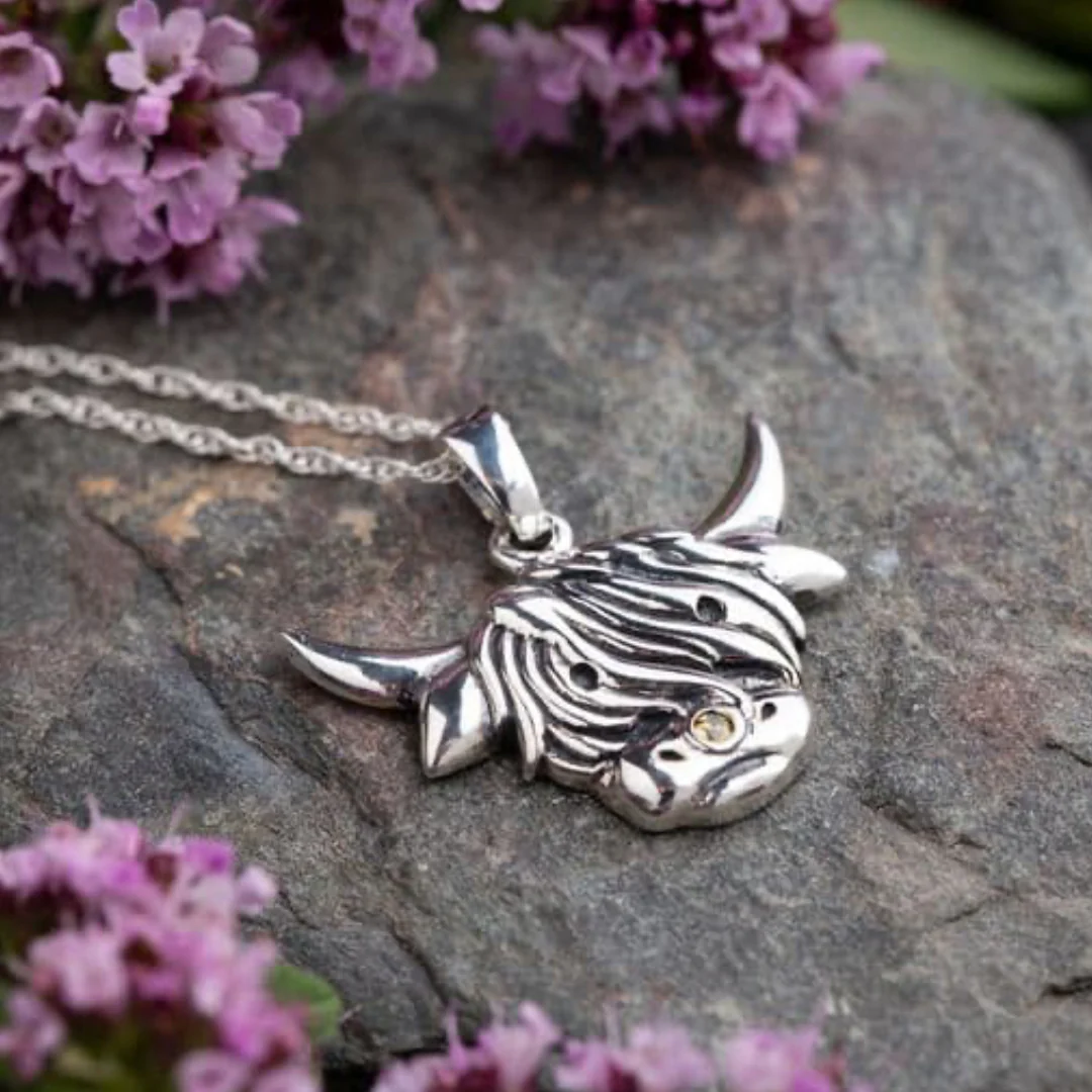 Highland Cow Silver Pendant