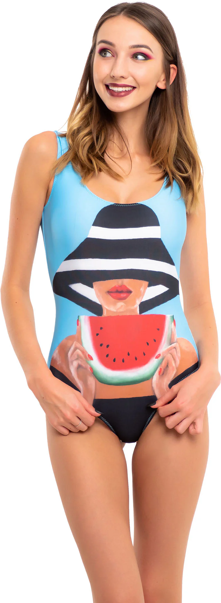 One piece bikini with open back, 'Water Melon' swimwear
