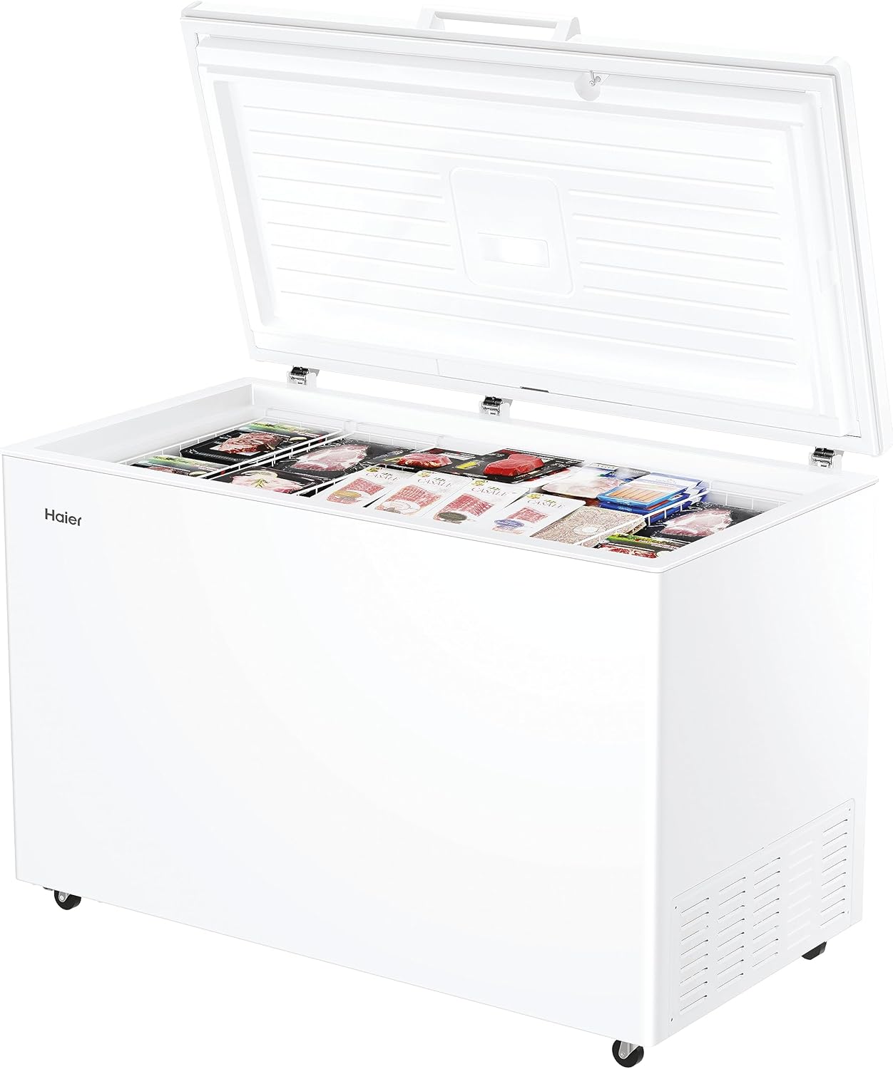 Haier Serie 7 Gefriertruhe, 508 Liter, Fast Freeze-Funktion, antibakterielle Behandlung, einstellbare Temperatur, LED-Licht, Klasse E, 154,5 x 75 x 89 cm, Weiß – HCE520E
