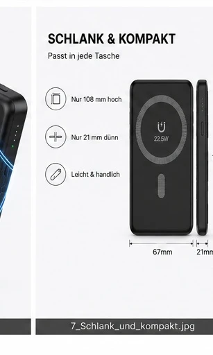 Powerbank 22,5W Schnellladeger?t mit integriertem USB-C & Lightning Kabel �C Hochwertige Powerbank mit Fast Charging & Typ-C Input