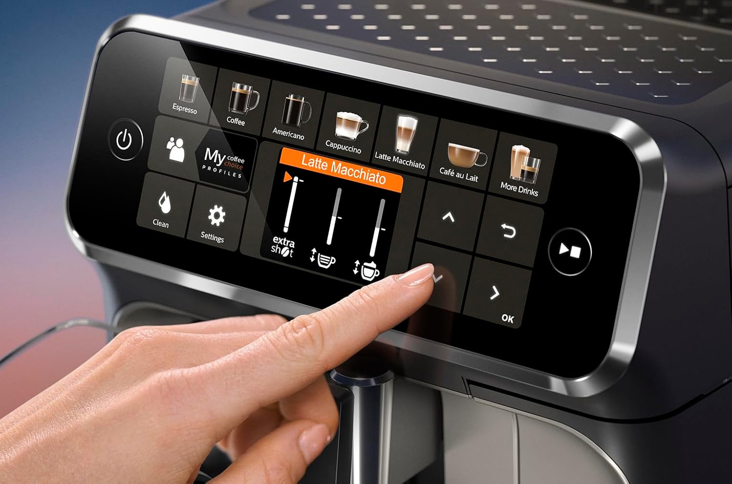 Philips Serie 5400 Kaffeevollautomat - LatteGo, 12 Getränke, Milchaufschäumer, Touchscreen, 4 Profile, Chrom-Finish (EP5447/90)