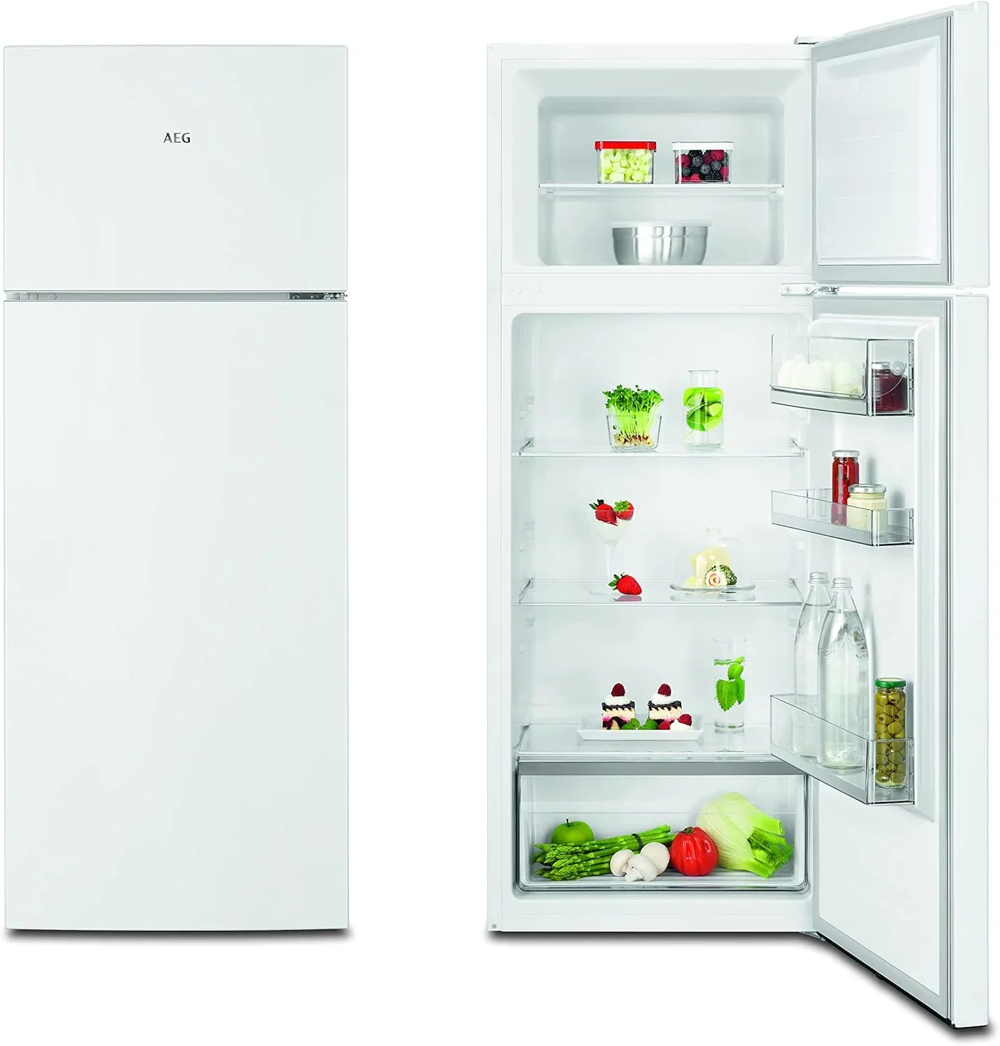 AEG RDB424E1AW Frigorífico de dos puertas de libre instalación/Serie 5000 con ColdSense/1434 mm/Congelador superior/206 L/LowFrost – menos formación de escarcha/Color: Blanco/E