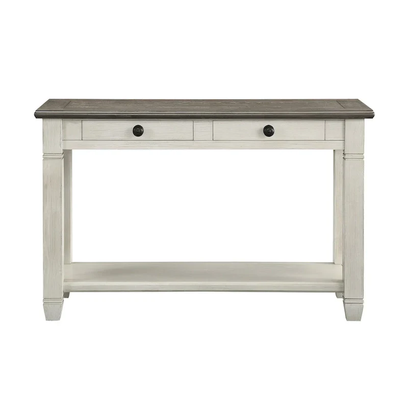 Rome 48-Inch Rectangular Sofa Table with 2 Drawers - White and Brown Solid Wood