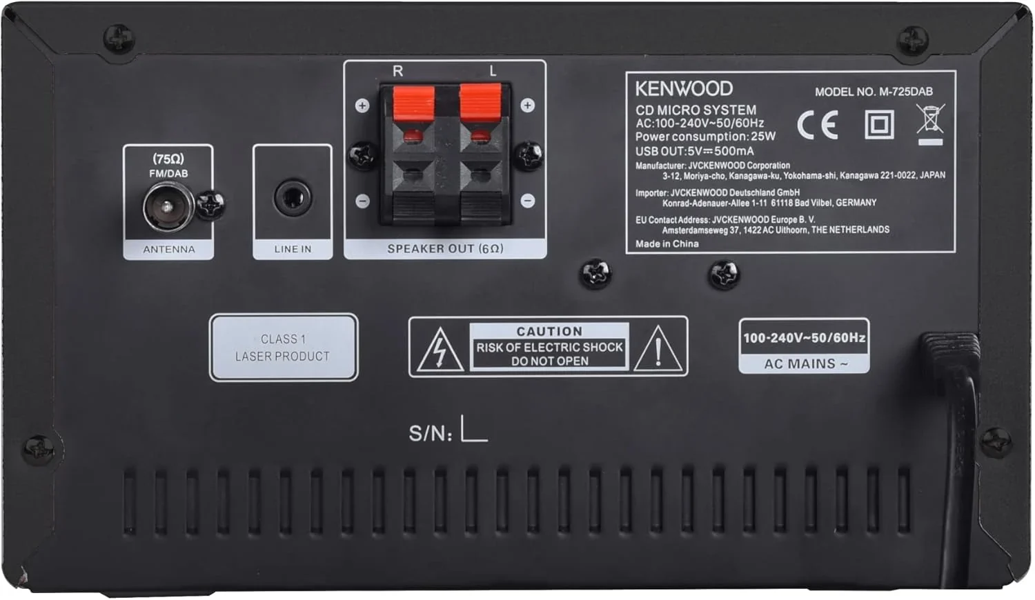 Microcadena HiFi Kenwood M-725DAB-B con CD, USB, Dab+ y Bluetooth Audio-Streaming. Color: Negro - Mini Equipo de Musica para casa