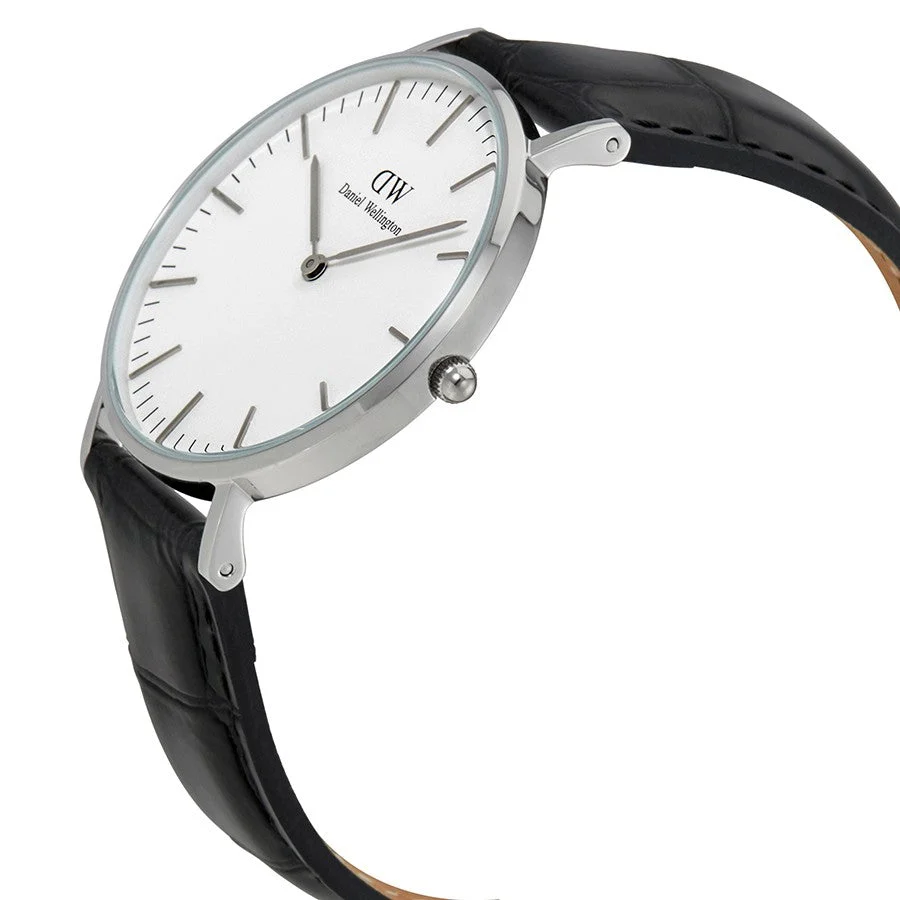 Daniel Wellington Reading 36mm White Dial Black Genuine Leather Silver Watch - DW00100058