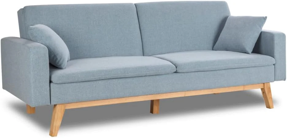 Don Descanso, Sofá Cama 3 plazas Reine, Tapizado en Tela, Sistema Apertura de Libro o Clic-clac, Medida sofá: 201x73x79 cm, Medida Cama: 201x99x42 cm, Incluye 2 Cojines, Gris Marengo