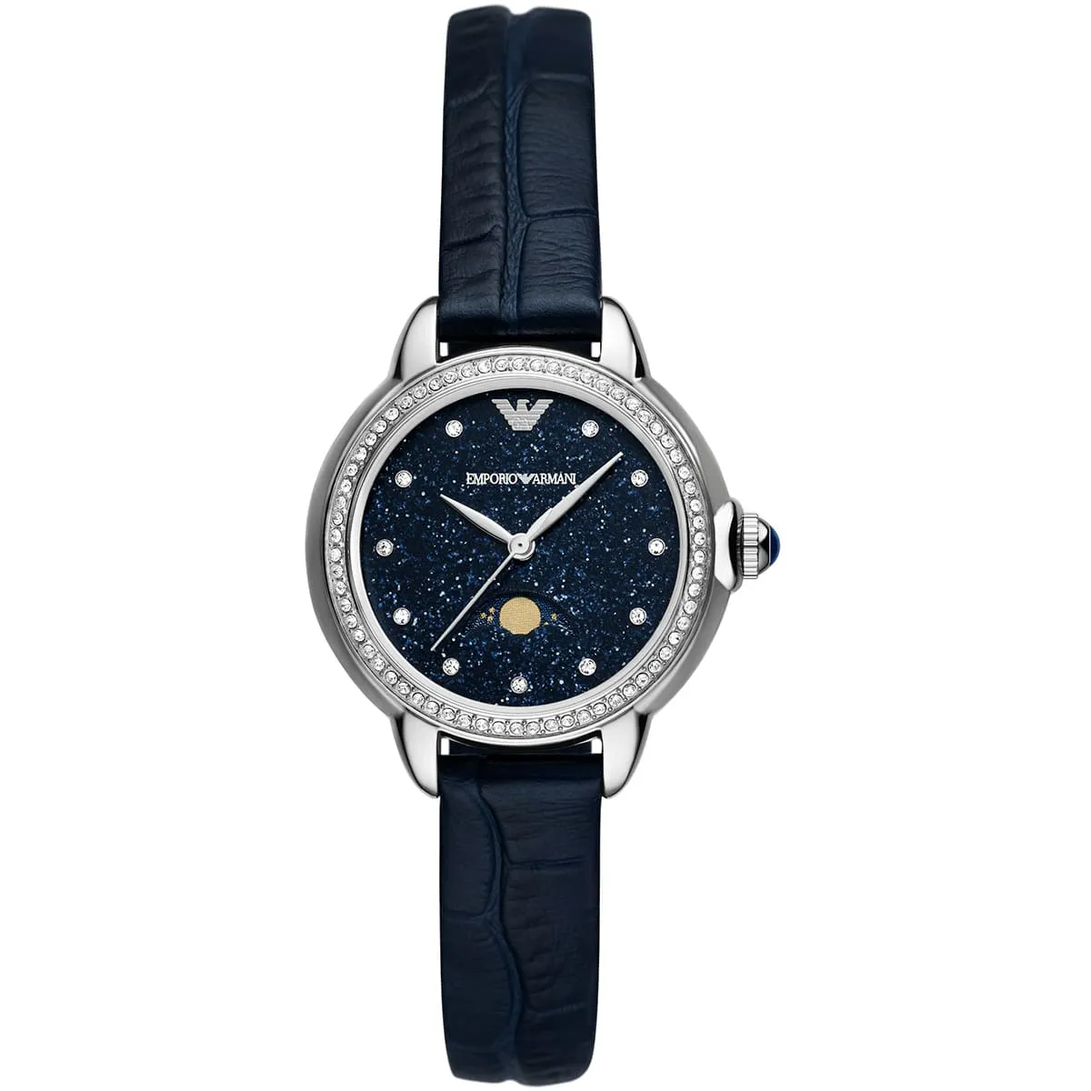 Emporio Armani Moonphase Blue Navy Blue Gnuine Leather Women's Watch - AR11629