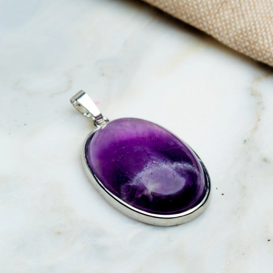 Hanger Amethist - Ovaal Geslepen - Cabochon Edelsteen - Intuïtie