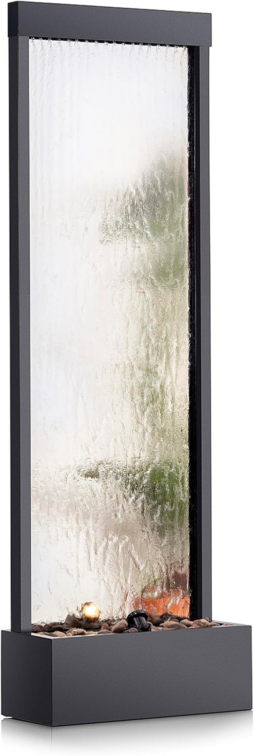 Alpine Mirror Waterfall Fountain with Stones & Lights, 72