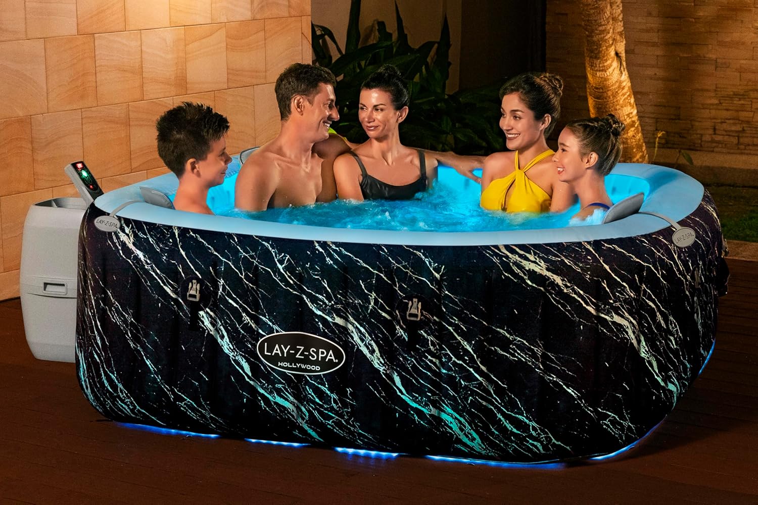 Bestway® Lay-Z-SPA® LED-Whirlpool Hollywood AirJet™ für 6 Personen 180 x 180 x 66 cm, Marmor-Optik (Marquinia)