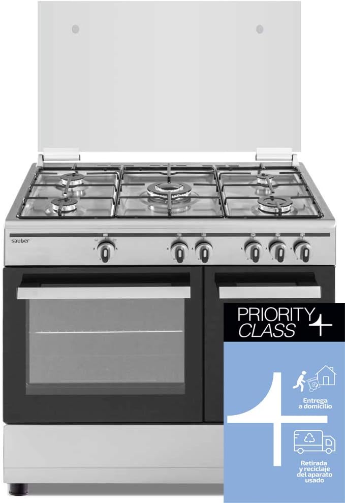 Sauber - COCINA SCI5GB 5 Quemadores - Gas Butano - Porta-bombonas- 90x60 - Tapa Cristal - Color Inox - ENTREGA Y RECOGIDA USADA INCLUIDO EN DOMICILIO
