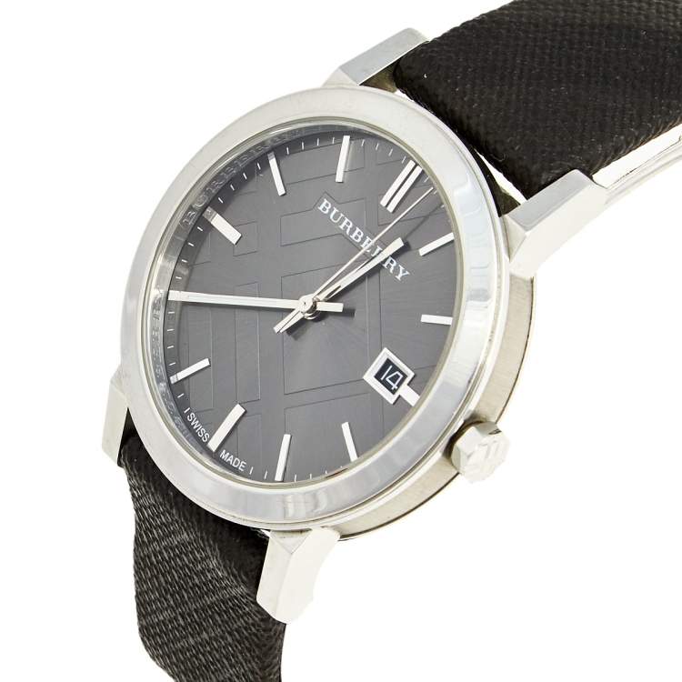 Burberry Leather Strap Nova Check Black Dial Unisex Watch BU9024