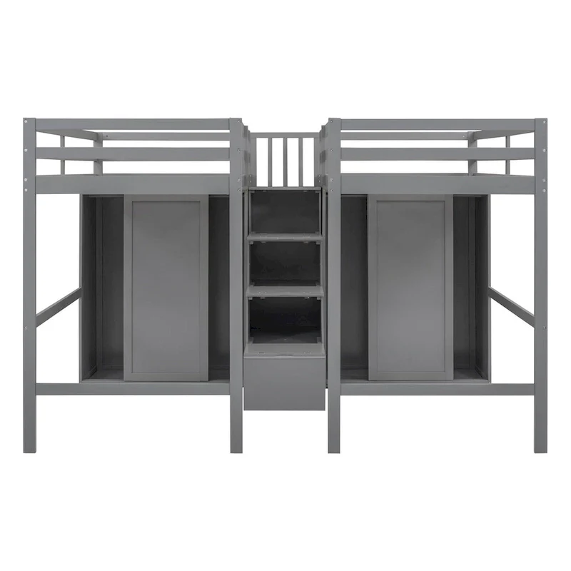 Double Twin Loft Beds with Wardrobes and Staircase