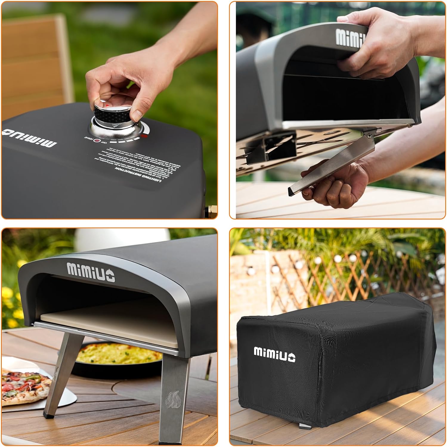 Mimiuo Gas Pizzaofen mit Pizzastein und Pizzaschaufel, mobiler Pizzaofen, Tragbar Pizza Ofen für Terrasse und Balkon, Pizzaofen für den Garten, outdoor, Gas Pizza Oven, Schwarz