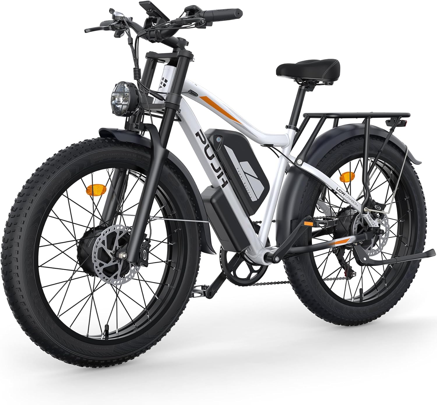 PUJH Snow Electric Bike, 52V 25Ah(1300Wh) Peak 3000W Dual Motor 26 Fat Tire Ebike for Adult, Max 36 mph & 40-110 Miles Electric Moped with Hydraulic Brakes, Off Road, Dirt, Mountain E Bicycle for Men
