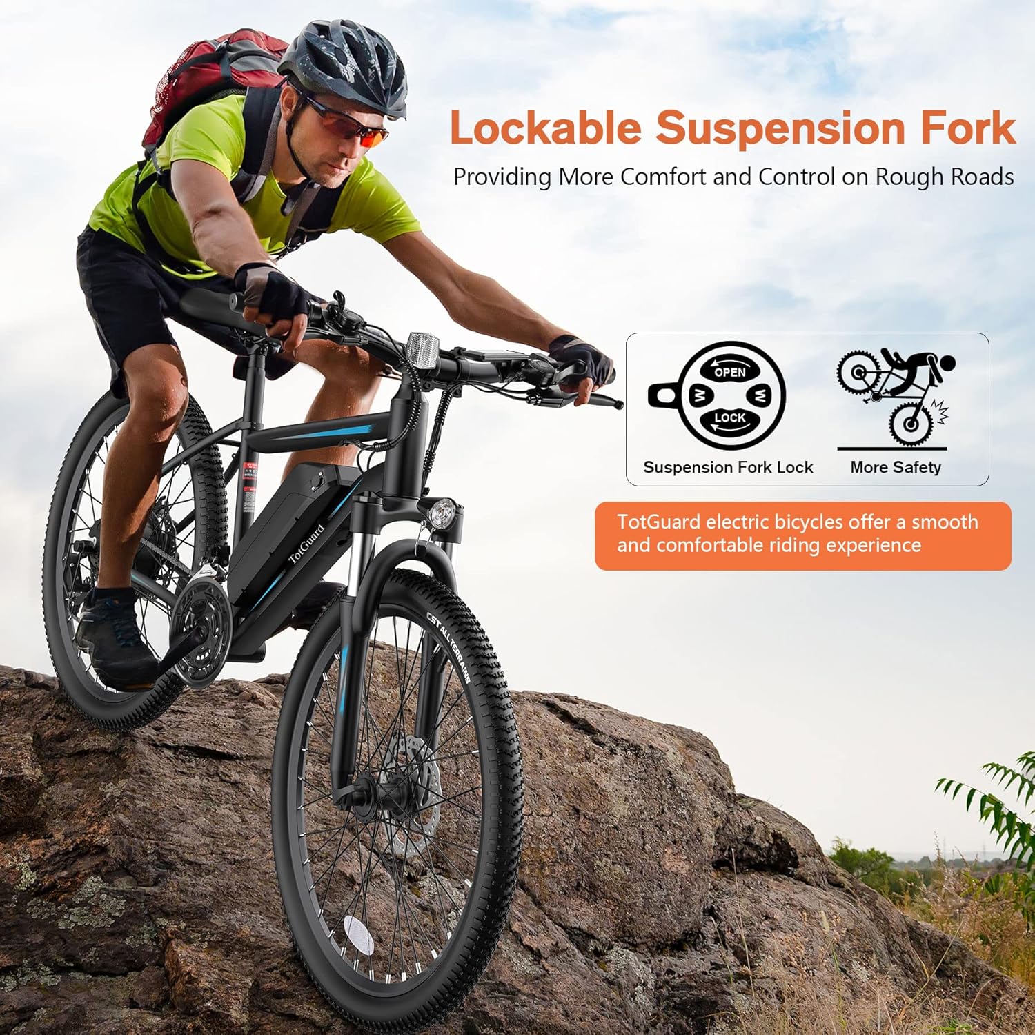 TotGuard Electric Bike, 27.5 Electric Bike for Adults 500W Ebike 21.6MPH Adult Electric Bicycles Electric Mountain Bike,48V 499WH Removable Lithium Battery,21-Speed Gears,Lockable Suspension Fork