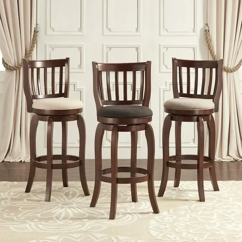 Swivel Bar Stool with Slatted Back and Upholstered Seat