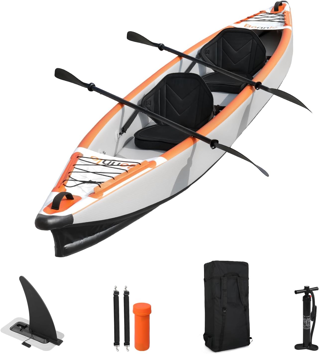 Bonnlo Inflatable Kayak Foldable Adult Kayak with Seat, Footrest, 7.6ft Aluminum Paddle, Output-Input Air Pump (Suitable for 1 Person, 2 Persons, 2 Persons plus 1 Child), Easy to Track, Dropstitch
