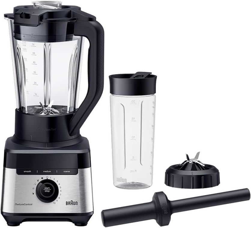 Braun PowerBlend 9 JB9040 Hochleistungsmixer – Mixer mit Tritan-Krug, 18 Mixprogramme, 10 Geschwindigkeiten + Pulsfunktion, Heißsuppenfunktion, Reinigungsprogramm, Ausguss, 1600 W, Schwarz
