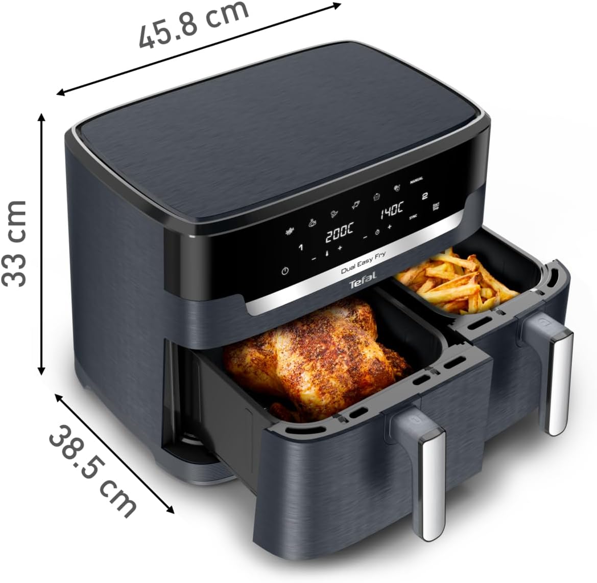 Tefal Dual Easy Fry XXL Heißluftfritteuse 11 L – Airfryer mit 2 Kammern (Doppelkammer), 7 Programme, 2700 W, digitales Display, Extra-Crisp Technologie, fettarm frittieren, energiesparend EY942B