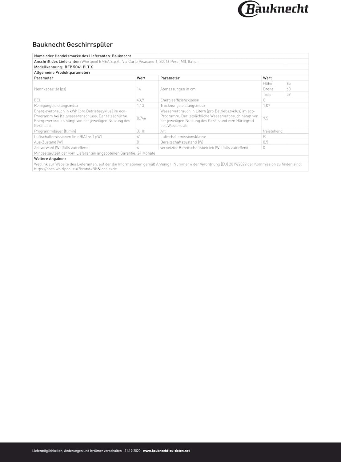 Bauknecht B7F HP43 XA Freistehender Geschirrspüler/ 60 CM/ 15 Maßgedecke/PowerClean Pro-Effektive Hochdruckdüsen/Natural Dry-Automatische Türoffnung-Bessere Trocknung/Maxi Space-Mehr Innenraum