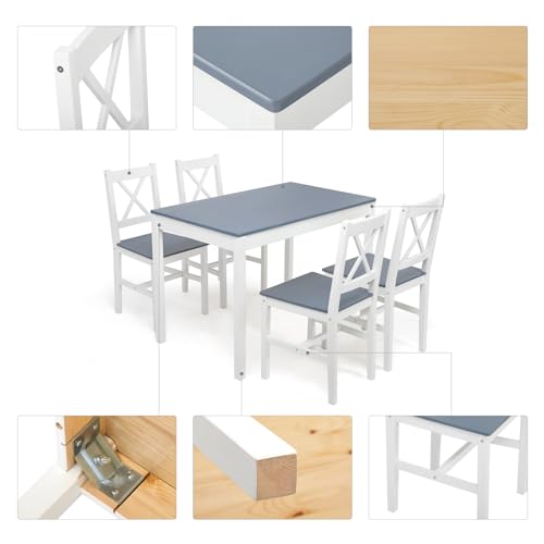 Mondeer Tavolo e Sedie Cucina, Set da Pranzo con Tavolo e 4 Sedie di Pino per le Cucina Sala da Pranzo, 108 x 65 x 73 cm, blu : Casa e cucina
