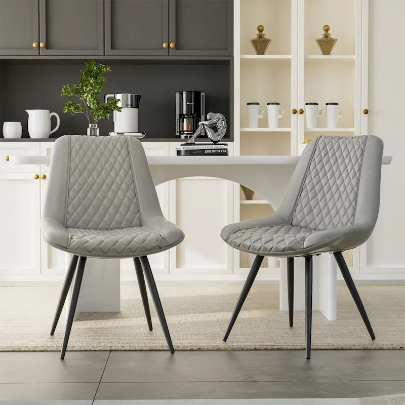 Set of 2 Leather Dining Chairs with Metal Legs