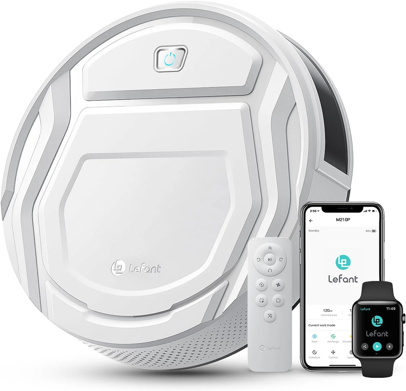 Lefant M210 Pro Robot Vacuum Cleaner, 2200 Pa Suction, 120 Min Autonomy, Tangle-Free Robot Vacuum Cleaner, Thin, Ideal for Pet Hair, Low Hair Carpets, Wi-Fi/App/Alexa, Grey
