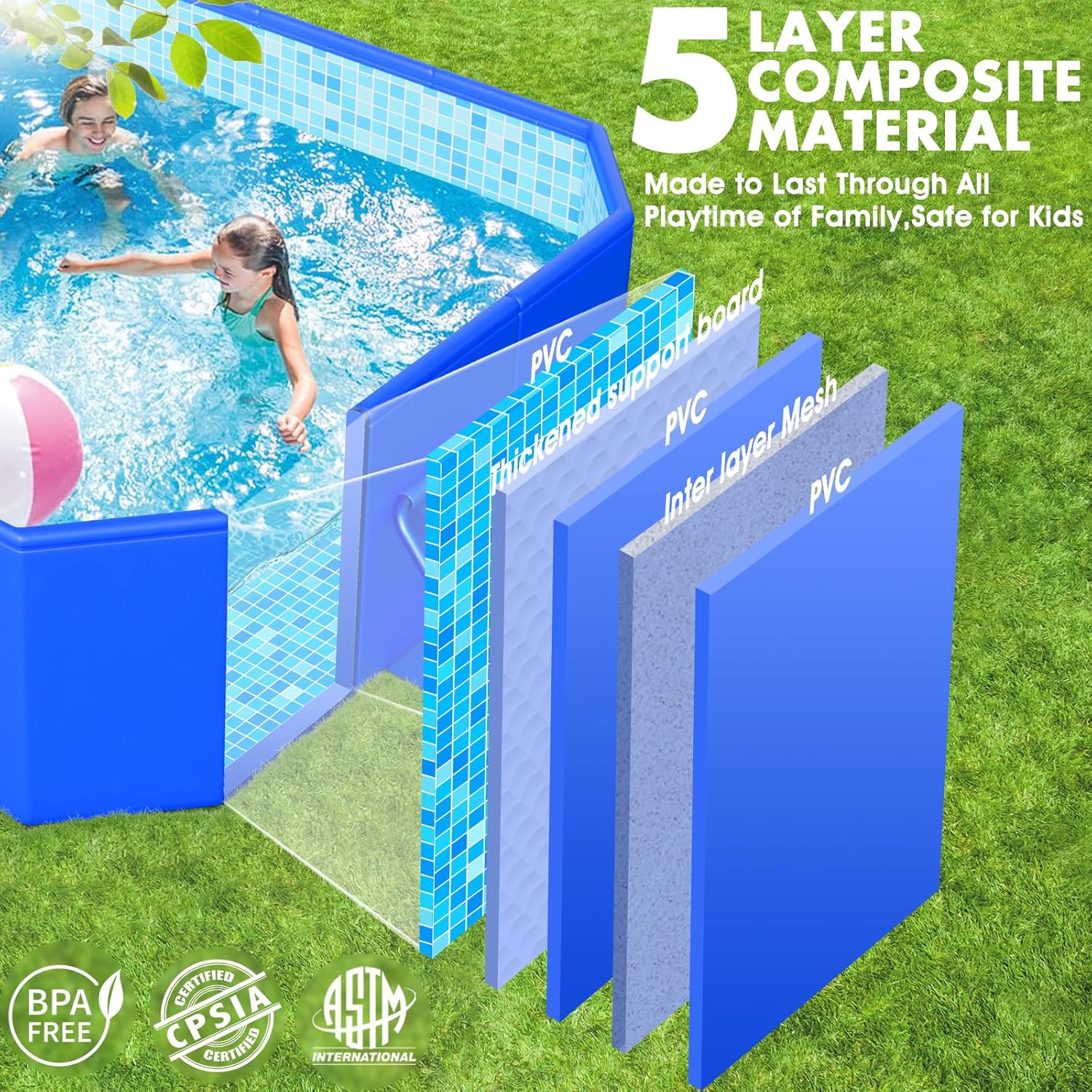 Foldable Pool, Large Non-Inflatable Swimming Pool For Kids,Adult Collapsible Pools Hard Plastic Shell, Oversized Thickened,Portable Folding Kids Pools for Backyard-Mosaic Design-115