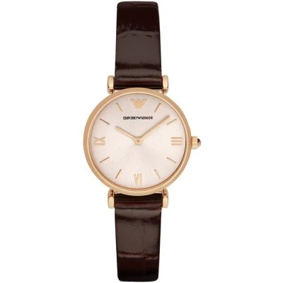 Emporio Armani Classic Quartz Pink Dial Brown Leather Strap Watch AR1911