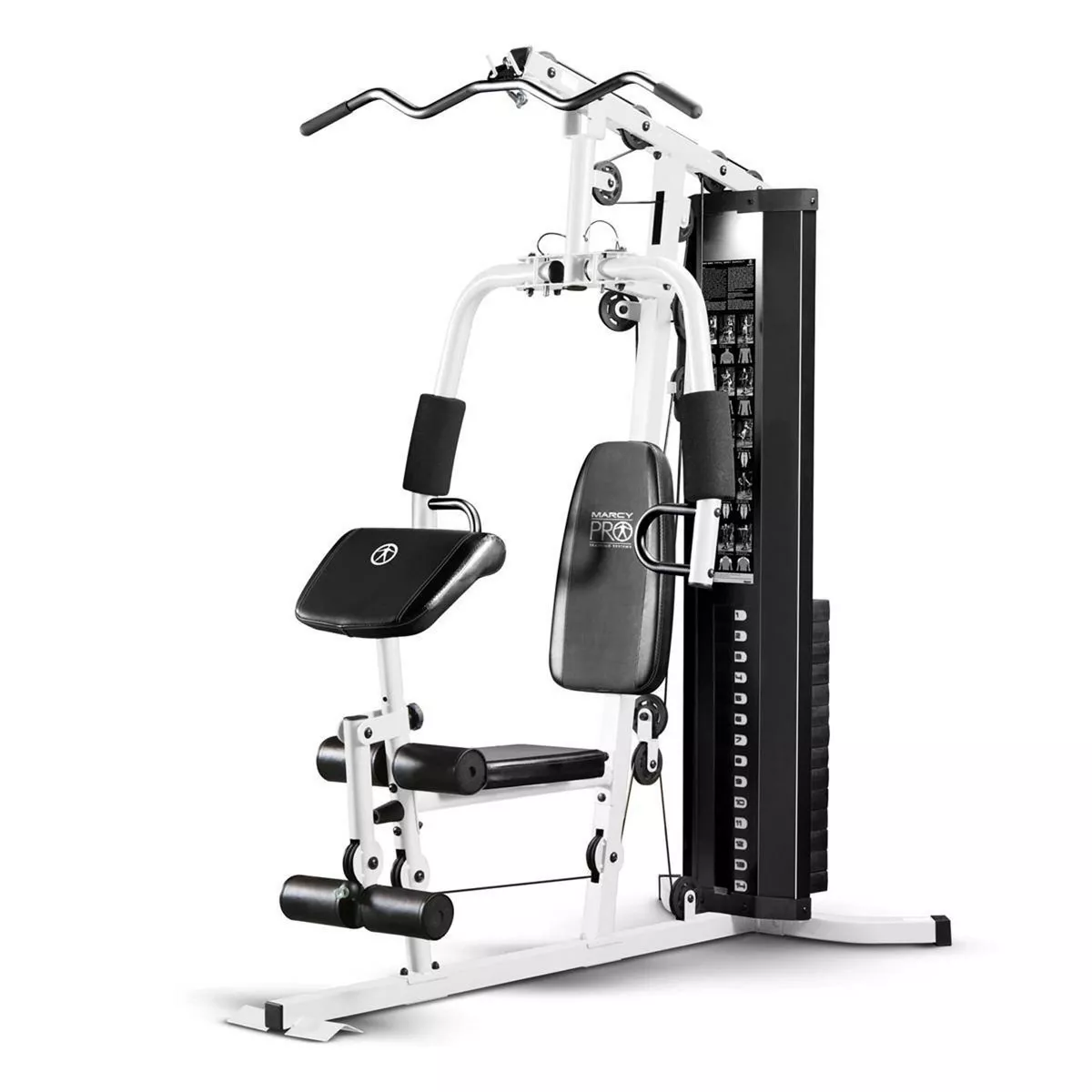 Marcy 150 Pound Stack Home Gym, Dual Function Arm Press & Leg Developer, Full Body Workout, Black/White