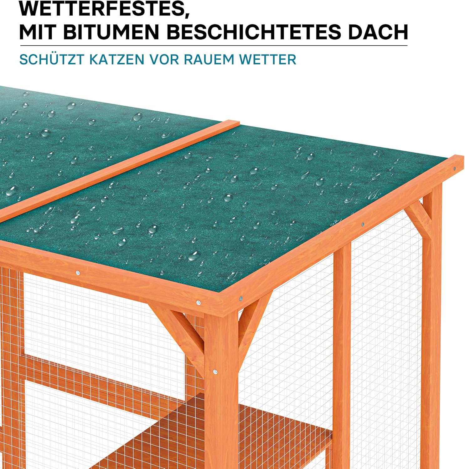 Wiltec Freilaufgehege Katzen 168 x 82 x 166,5 cm mit 6 Liegeflächen, wetterfestes Katzengehege Garten, Katzenhaus mit Drahtgitter und Bitumen Dach