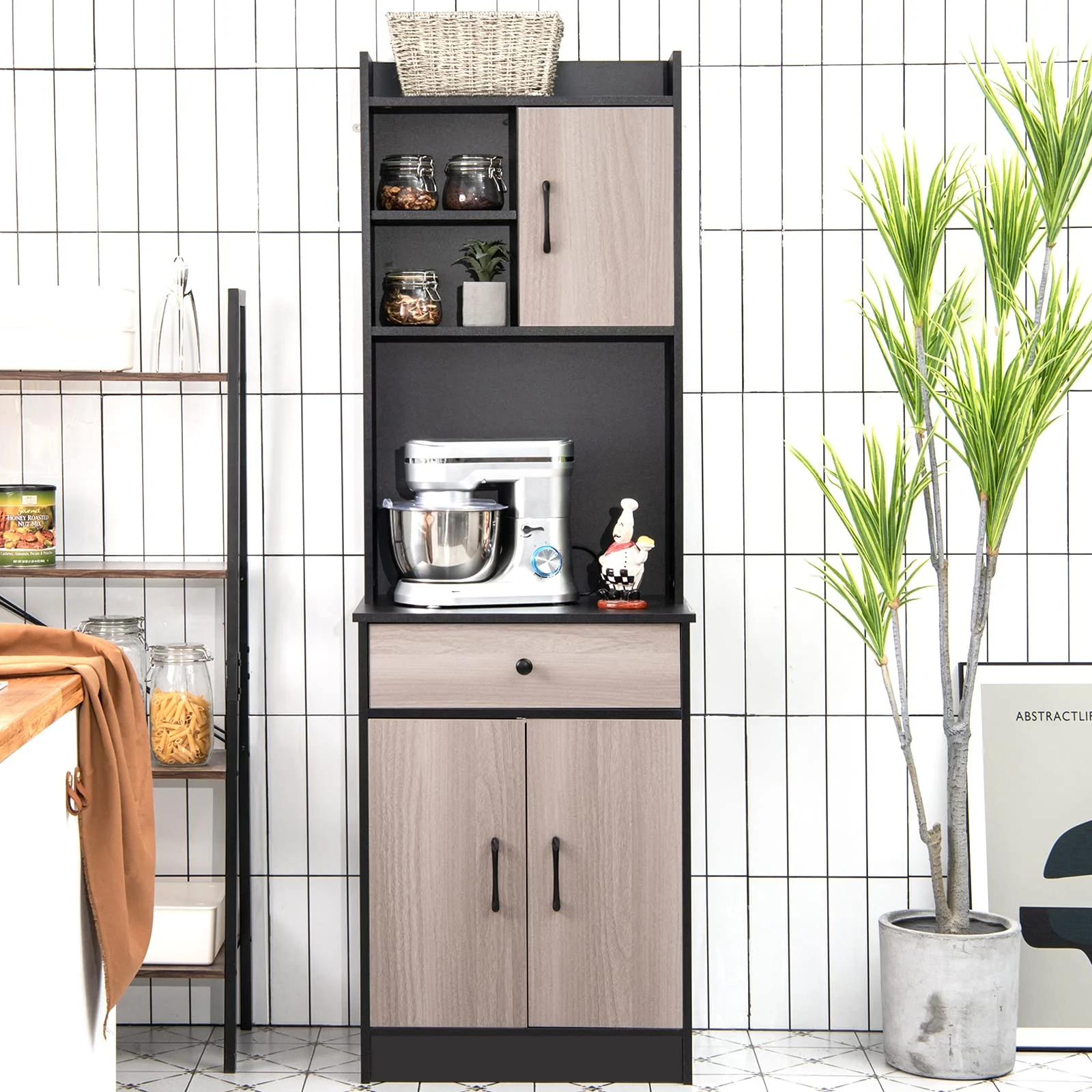 Giantex Kitchen Buffet Storage Cabinet, 3-Door Wood Tallboy with Drawer Spacious Countertop