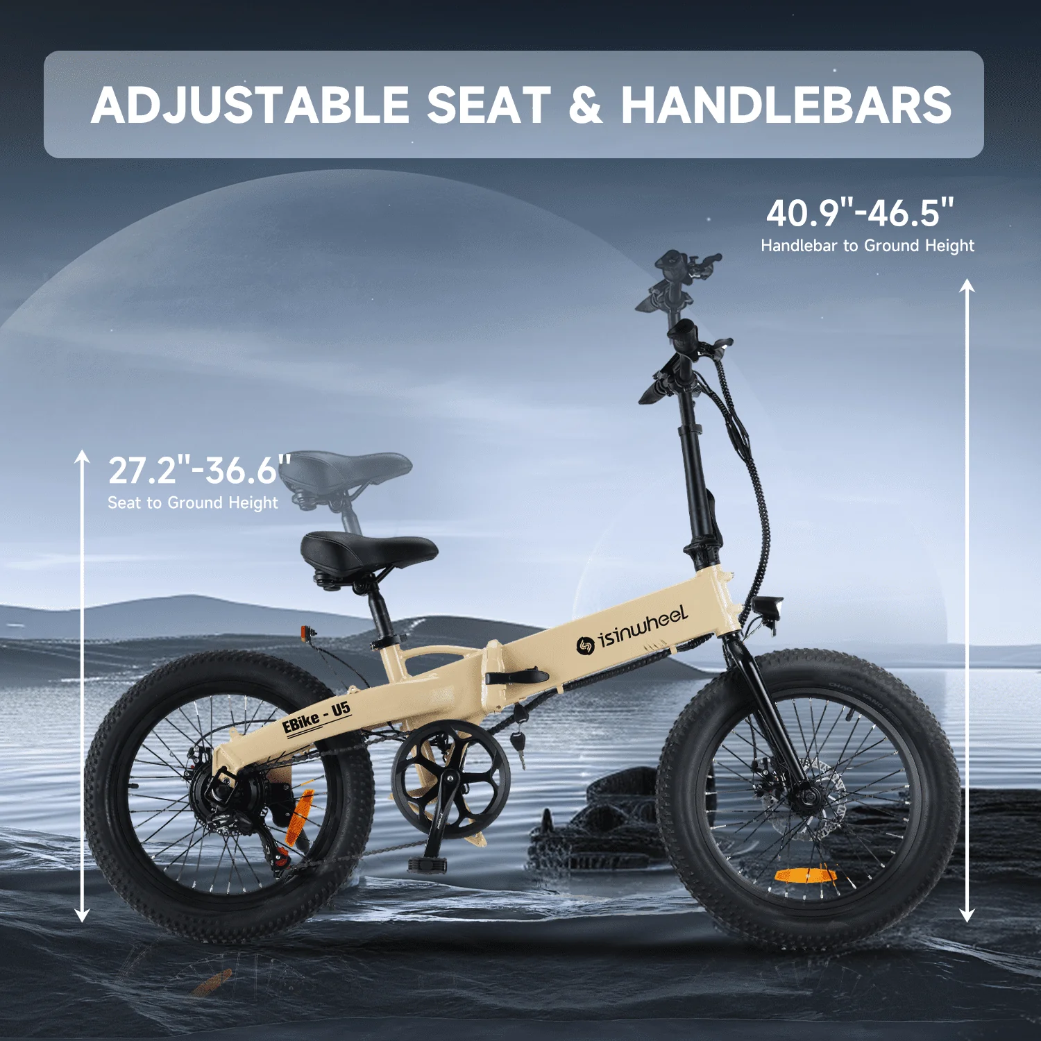 isinwheel U5-W Electric Bike Adult 500W, 20MPH, Max Range 45+ Mile E Bike, 20