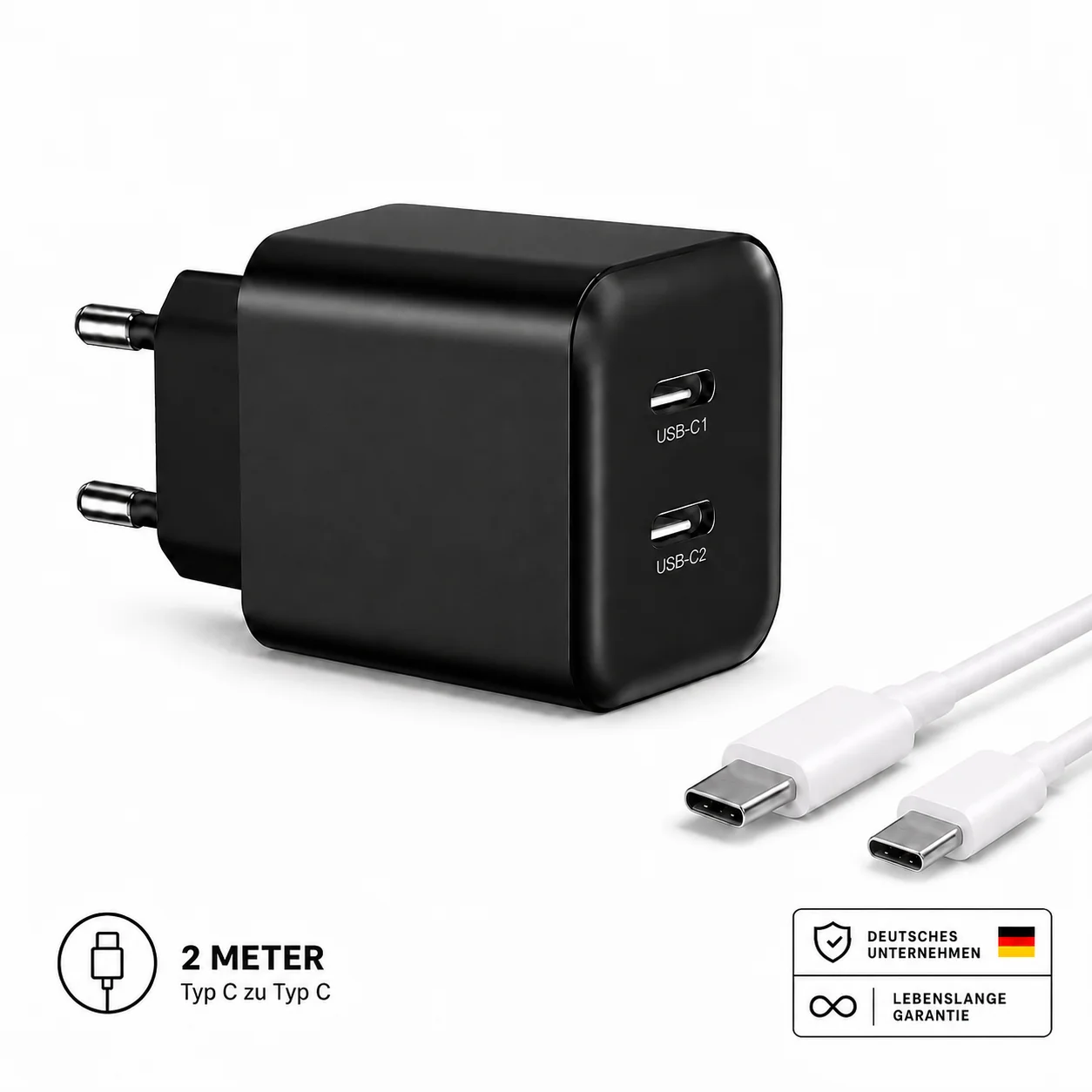35W USB-C Schnellladegerät mit 2 USB-C Anschlüssen �?Mehrfach Ladegerät, Netzteil & Ladeadapter für iPhone, Samsung & mehr