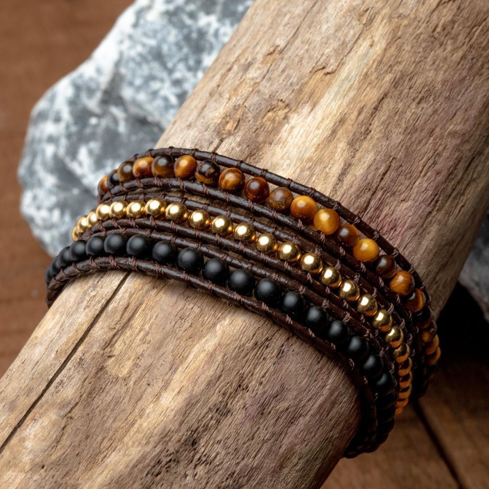 Wikkelarmband Balans - Tijgeroog & Frosted Agaat - Positiviteit