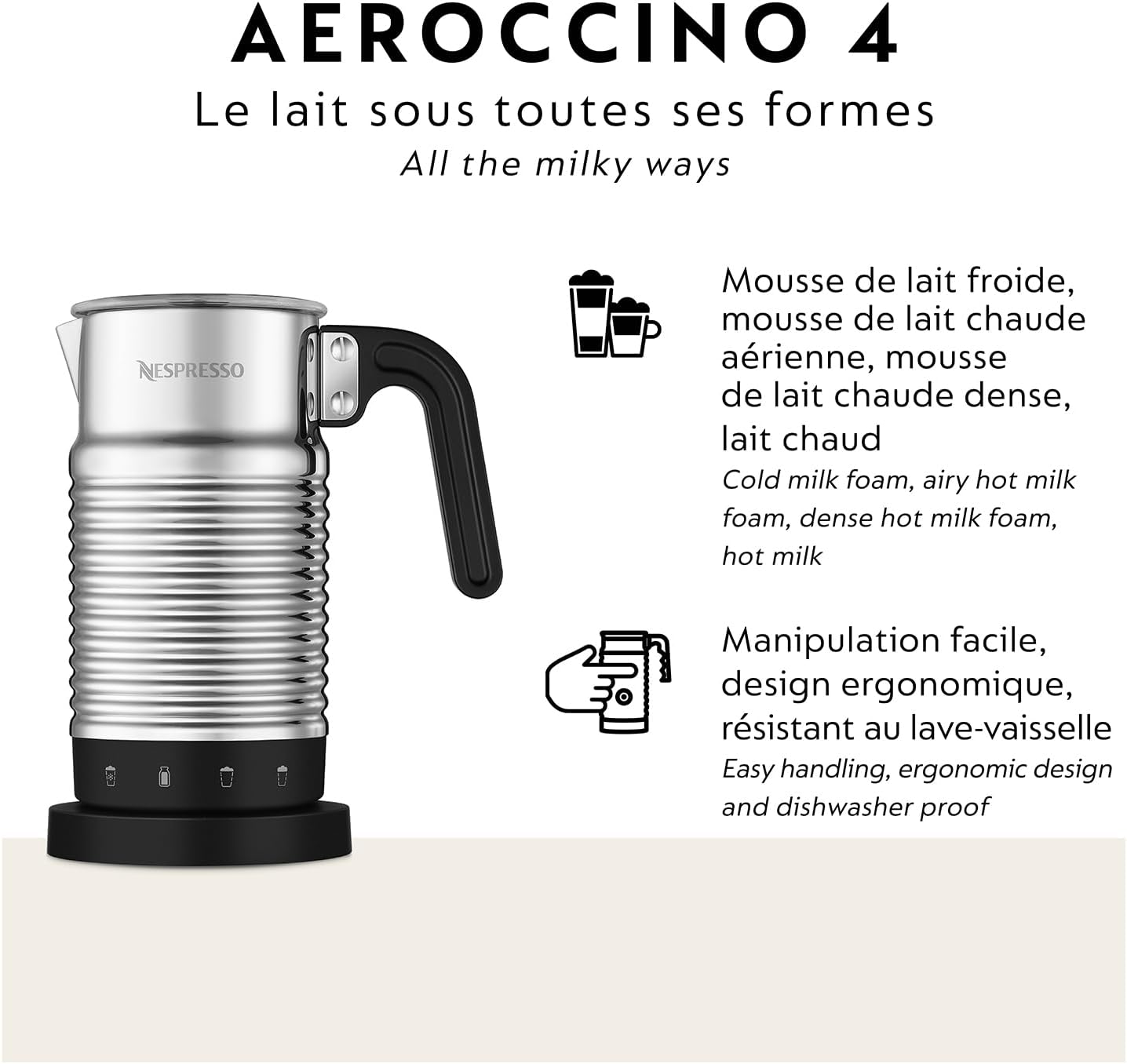 Nespresso Aeroccino 4 Thefully froths cold milk in 60 seconds